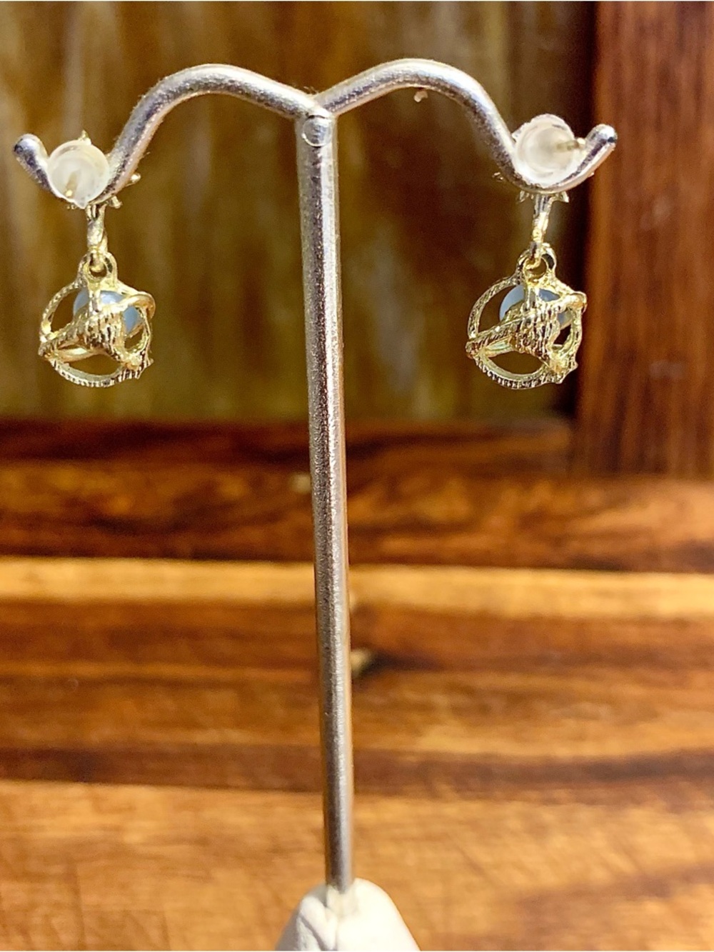 Cosmic Star River Ear Stud Earrings Blue Opal Cat Eye - Picture 5 of 8
